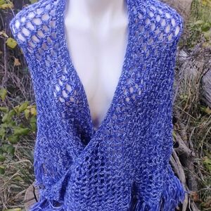 Chic Blue Women's Hand Knit Crochet Cobblestone Cluster‎ Shawl